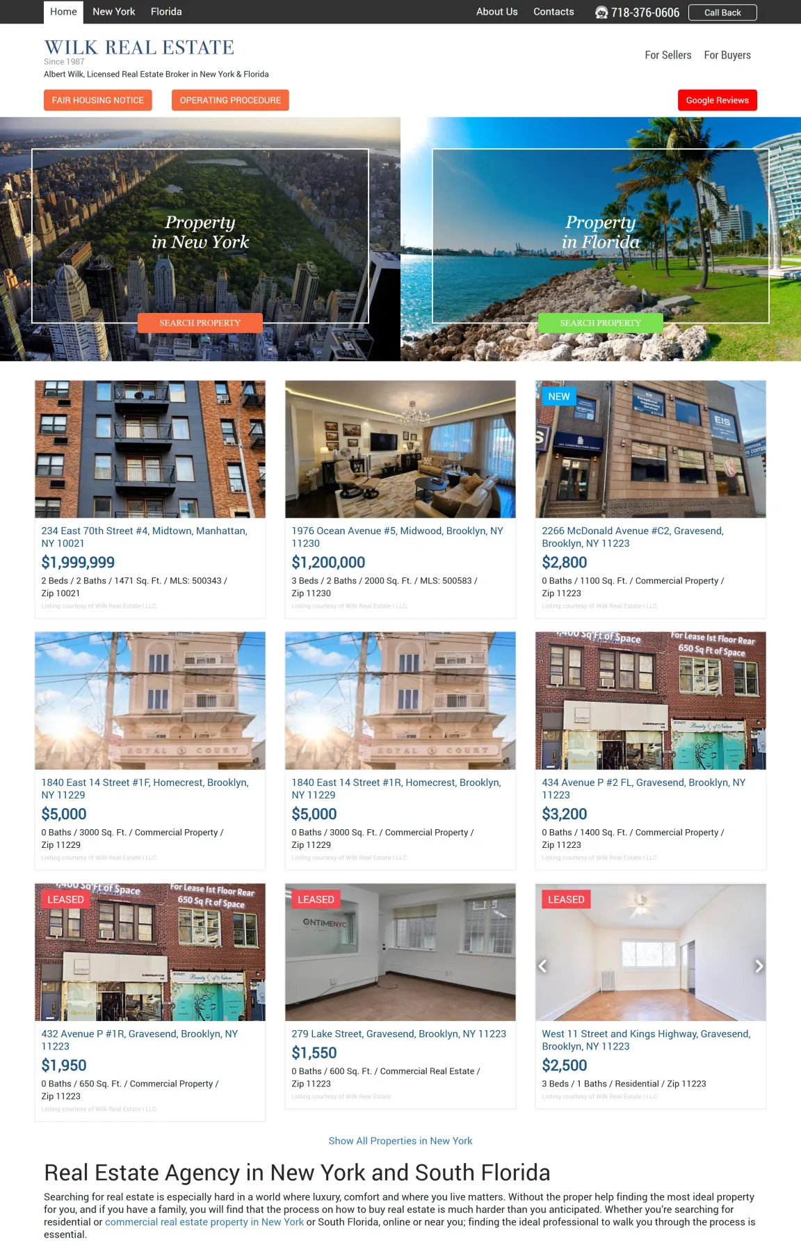 Wilk Real Estate — головна сторінка