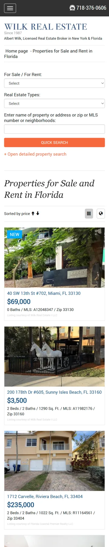 Wilk Real Estate — каталог об’єктів, мобільна